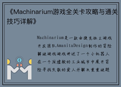 《Machinarium游戏全关卡攻略与通关技巧详解》